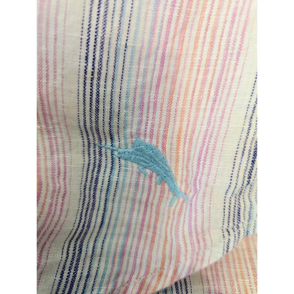 Tommy Bahama 100% Linen Pink Blue Stripe Business Casual Men's Dress Shirt XL - Picture 4 of 7
